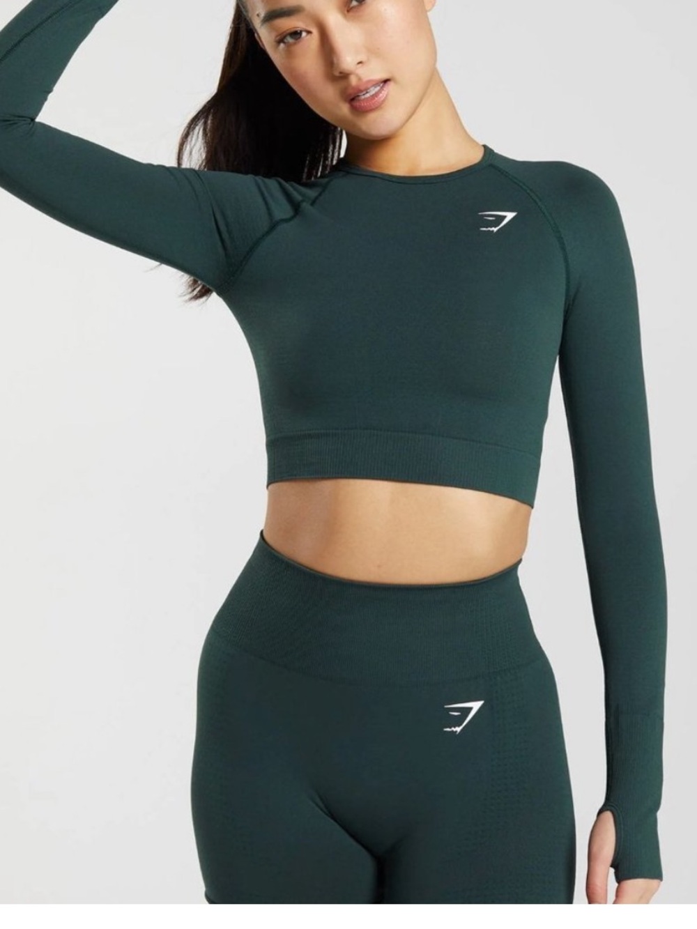 Ladies Gymshark Dark Teal Blue Long Sleeve Cropped Top Size XS